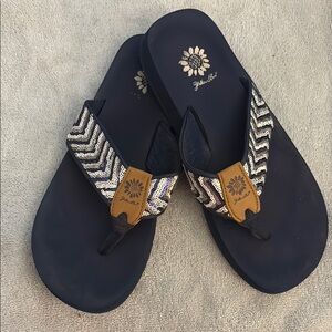 Navy and White Flip Flops with Chevron Pattern